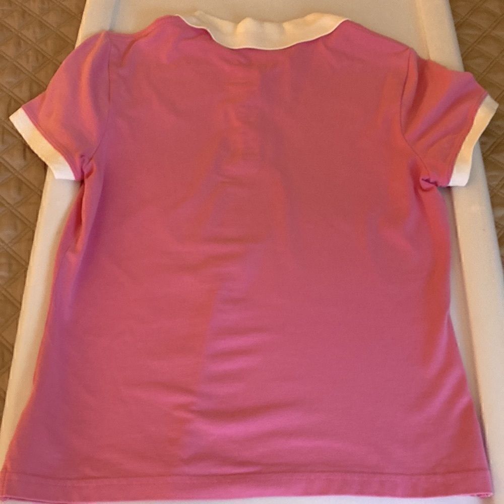 Lily Pulitzer Shrunken Cotton Polo Shirt in Barbie Pink with White Trim. Size S. - Picture 3 of 7